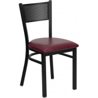 Flash Furniture Hercules Series Black Grid Back Metal Restaurant Chair with Burgundy Vinyl Seat XU-DG-60115-GRD-BURV-GG